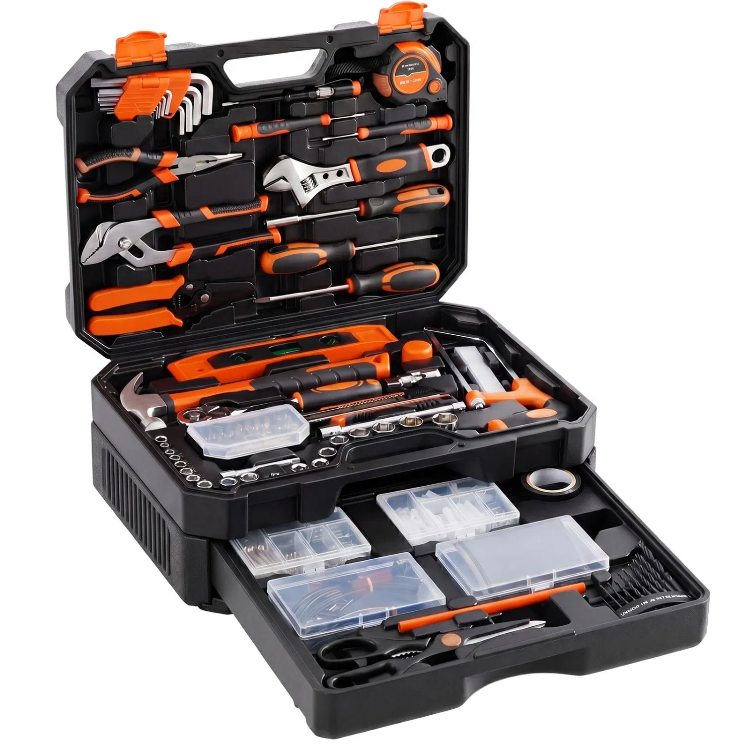 330pcs Hand Tool Set, Professional Grade, Organized Storage Case, Black-Red or Black-Yellow for Garage, Workshop& Emergency photo 1