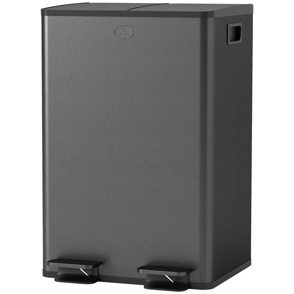 Dual Garbage Bin, Soft-Close Trash Can with Foot Pedal, 2 x 28 Liter Garbage Can with Removable Inner Buckets, Black photo 2