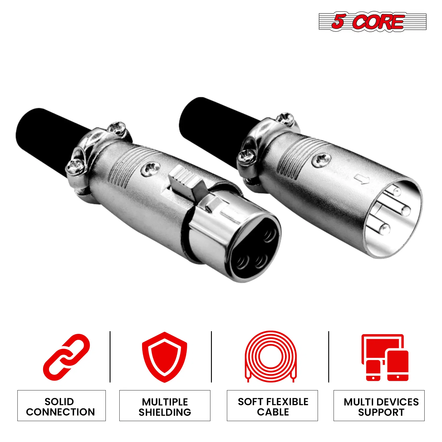 5Core XLR Connector Male Female to 1/4 Audio Jack 3 Pin Secure Mic Plug w Locking Ends photo 7