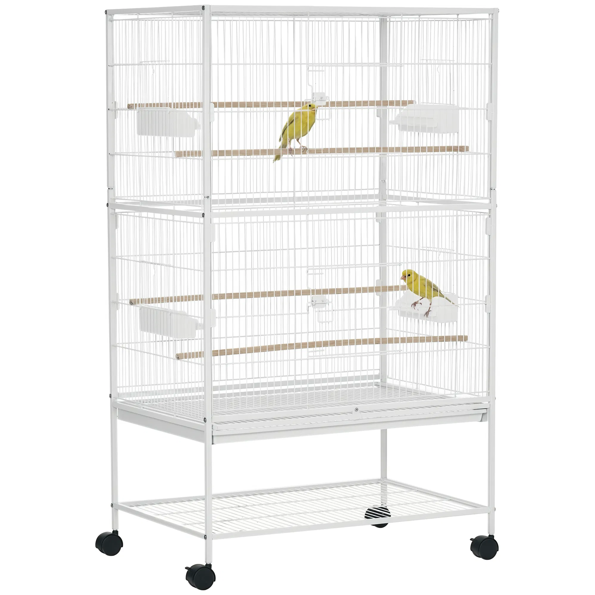 52" Large Rolling Steel Bird Cage Bird House with Rolling Stand, Storage Shelf, Wood Perch, Food Container, White photo 1