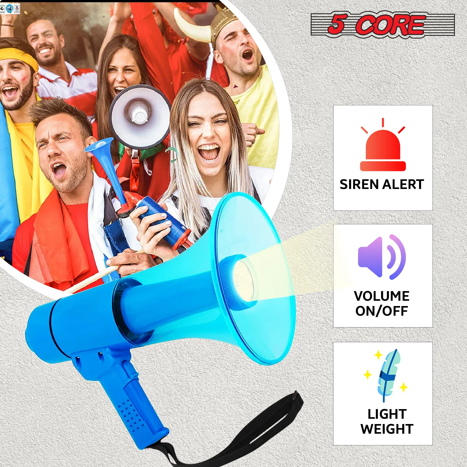 5 Core Megaphone 50W Waterproof Bull Horn PA Speaker w 800Yard Range Flashlight Loud Siren Voice Amp photo 5