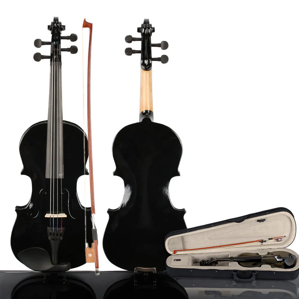 New 3/4 Acoustic Violin Case Bow Rosin Black photo 1