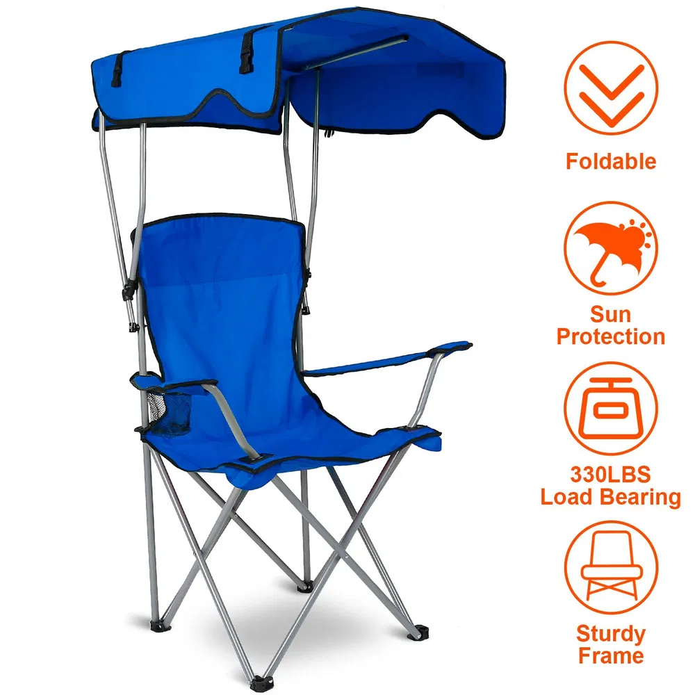 Foldable Beach Canopy Chair Sun Protection Camping Lawn Canopy Chair 330LBS Load Folding Seat w/ Cup Holder For Beach Poolside Travel Picnic photo 4