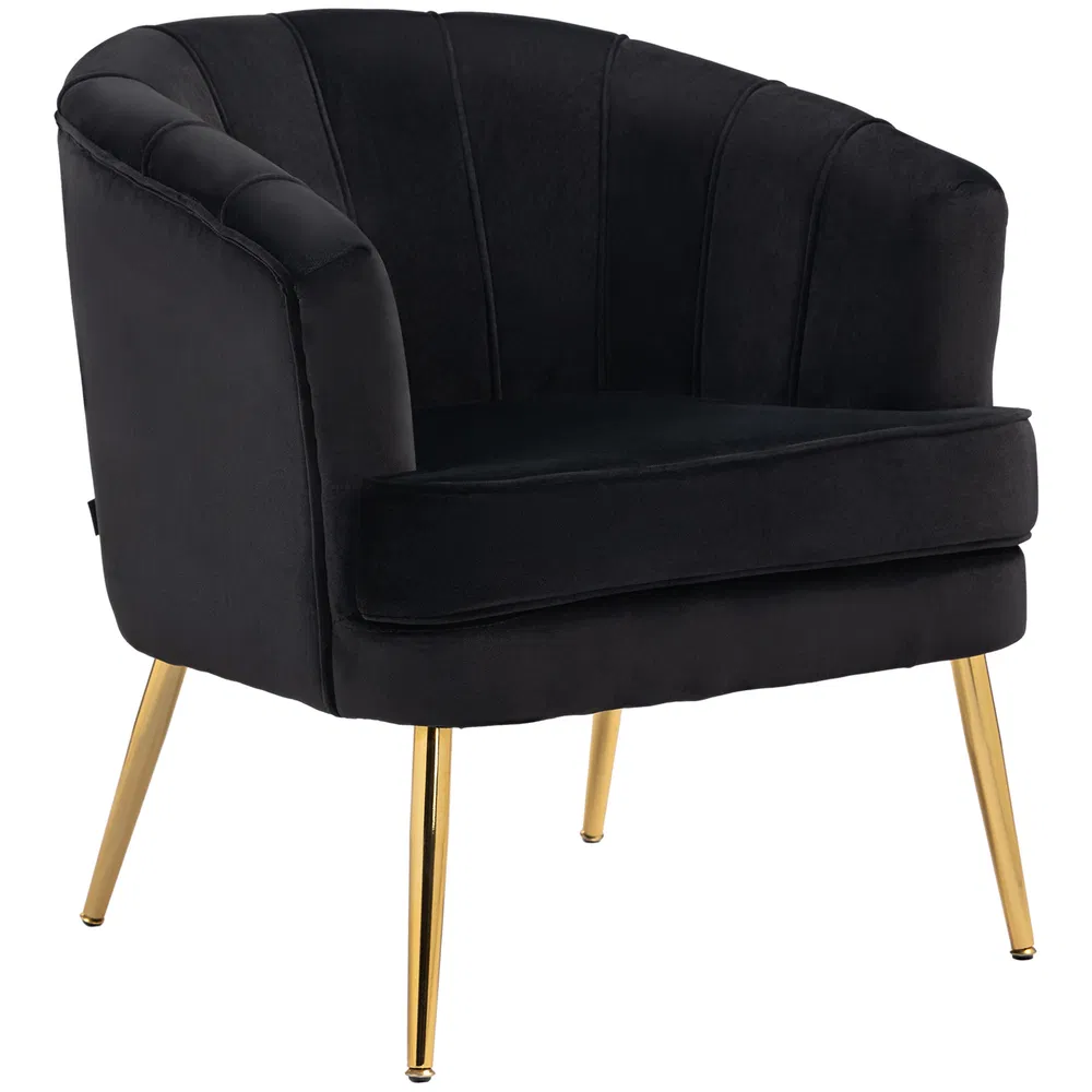 Fabric Armchair, Modern Accent Chair with Gold Metal Legs for Living Room, Bedroom, Home Office, Black photo 2