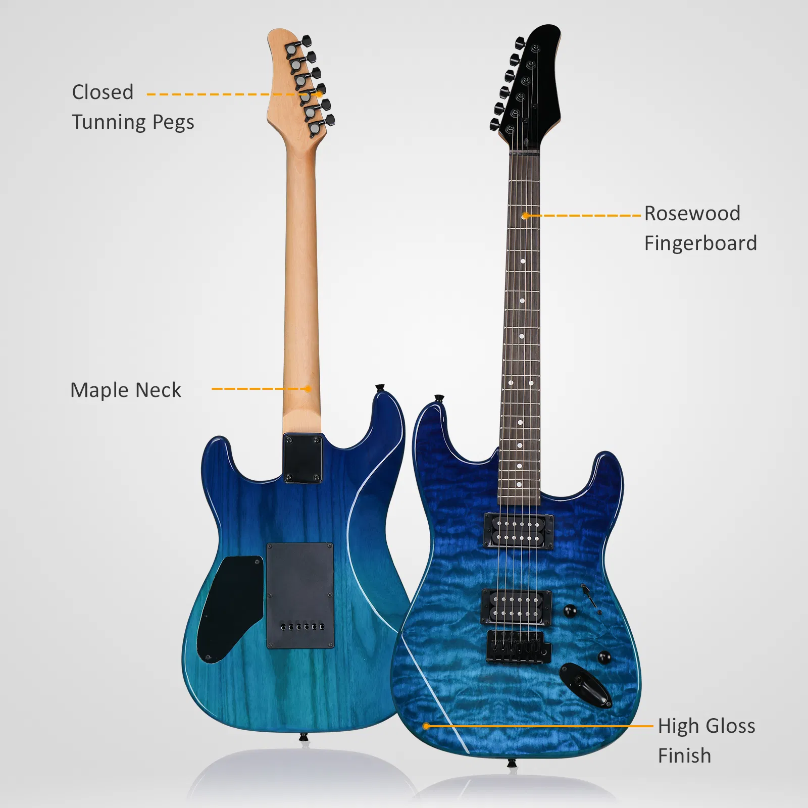 39in Electric Guitar H-H Pickups Trans Blue suit for Heavier Rock photo 2