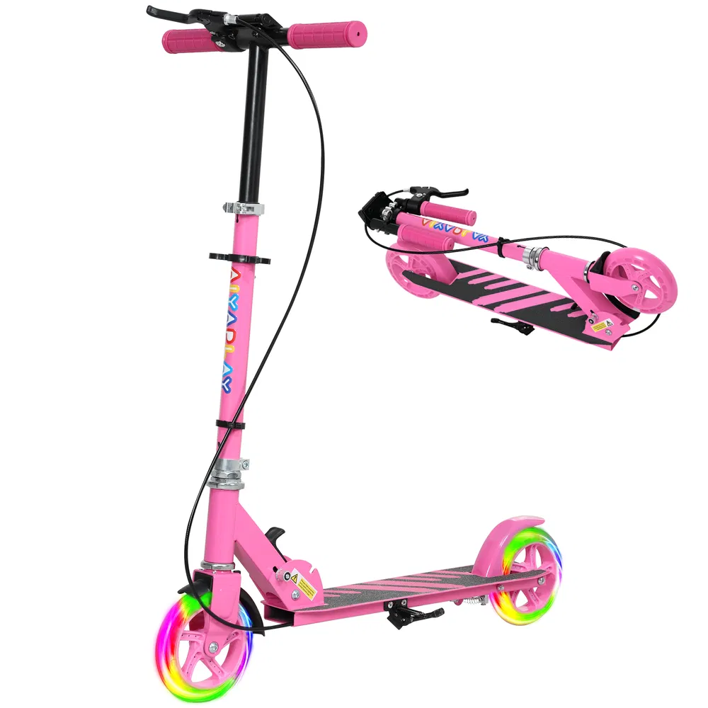 Scooter for Kids Ages 3-8 with Light Up Wheels, Adjustable Handlebar, Rear Brake & Handbrake for Girls and Boys, Pink photo 7
