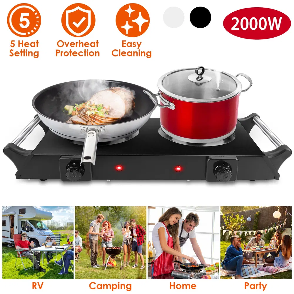 Portable Dual Burner Electric Stove - 2000W Power, 5 Temperature Levels, 5.5in Coils, Fast Even Cooking, Fits Flat Cookware, Ideal for Apartments/RVs, Easy Cleaning Design photo 3