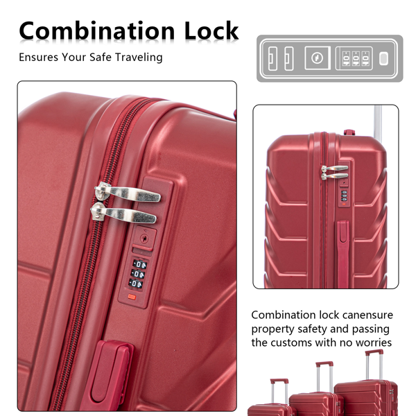 3 in 1 ABS&PC Trolley Box 20in 24in 28in Trolley Box Iron Tie Rod ABSPC Alloy Wine Red photo 3