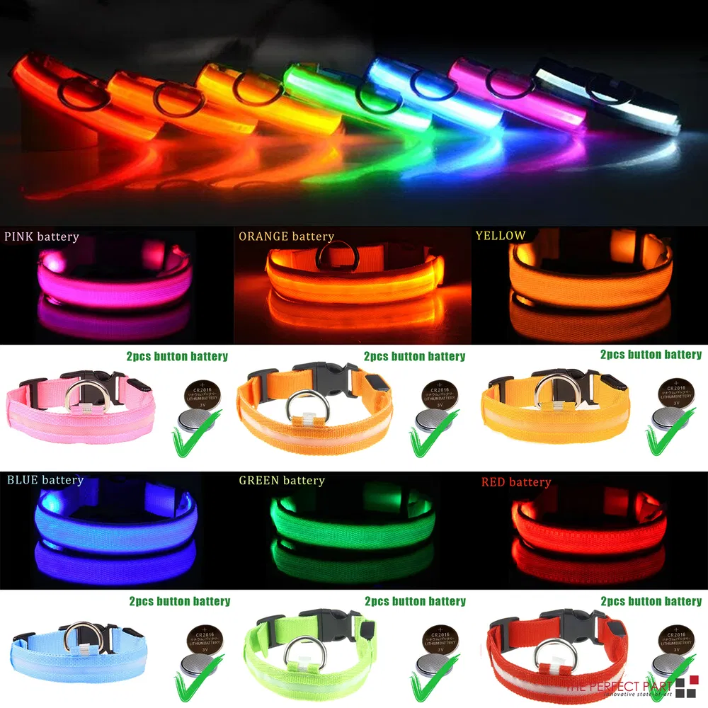 LED Adjustable Dog Collar Blinking Flashing Light Up Glow Pets Safety Waterproof photo 8