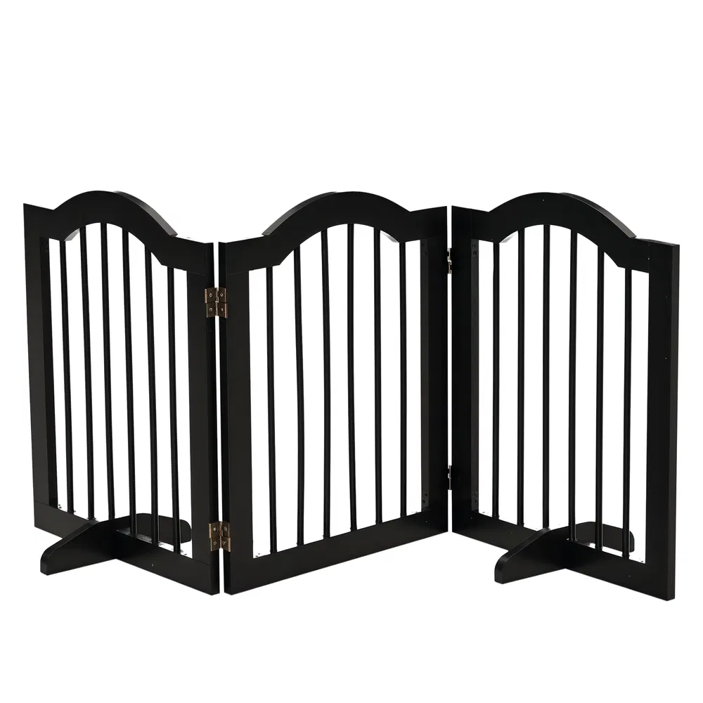 24"H Foldable Dog Gate, 3 Panels Freestanding Pet Gate Barriers Indoor with Support Feet, Puppy Fence for Small Dogs, Black photo 2