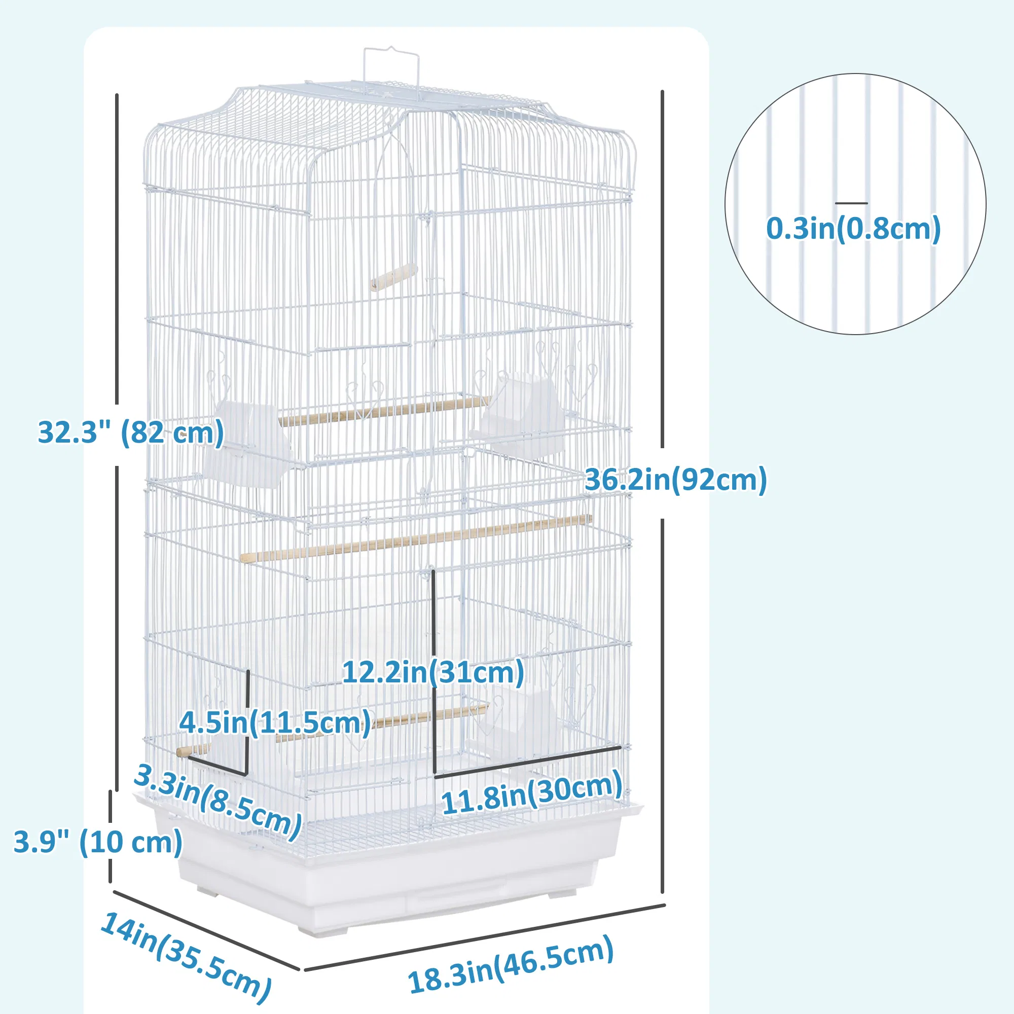 36" Bird Cage, Macaw Play House, Cockatoo, Parrot, Finch Flight Cage, 2 Doors, Perch 4 Feeder Pet Supplies, White photo 6