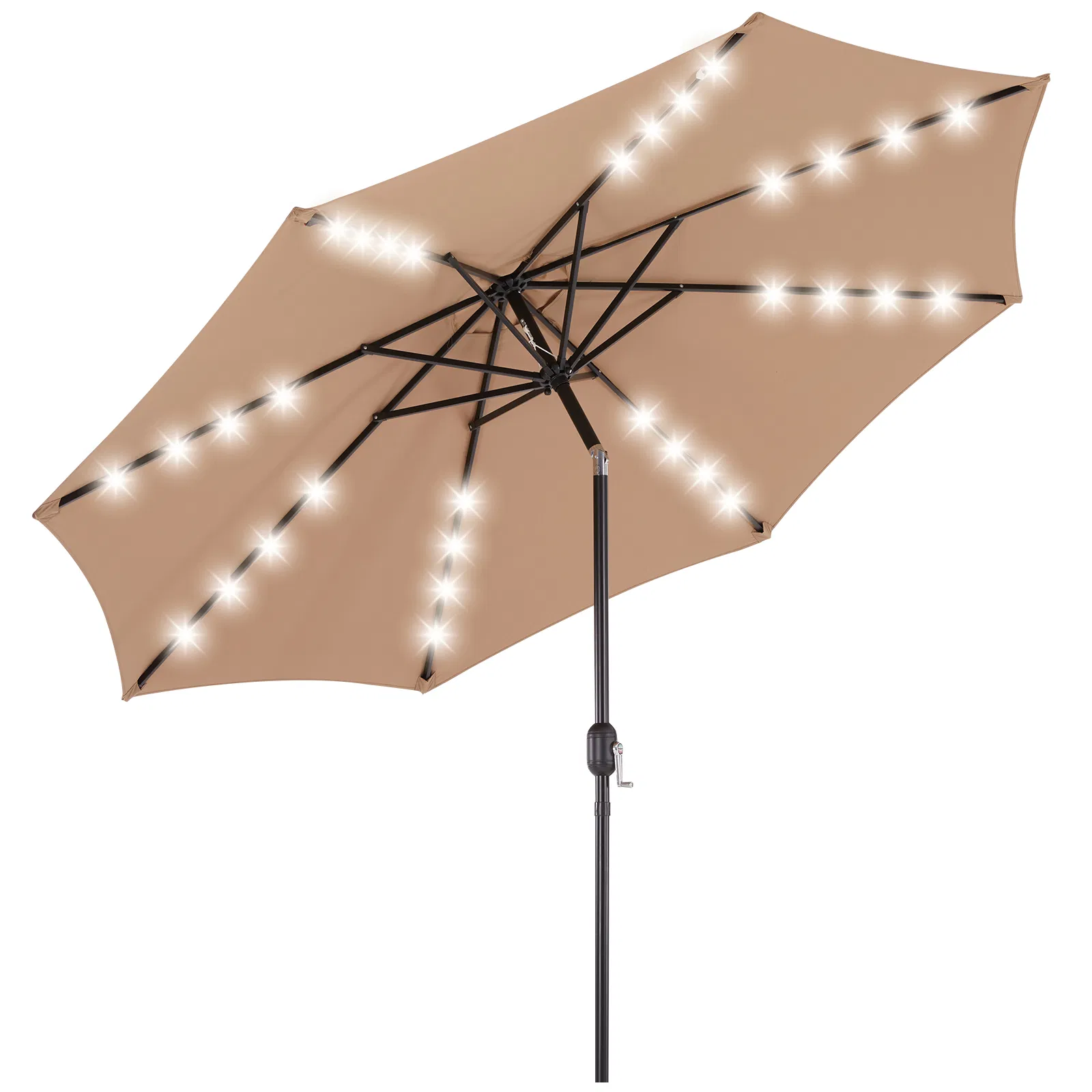 10ft Solar Polyester 32 LED Lighted Patio Umbrella with Tilt Adjustment and UV-Resistant Fabric photo 1
