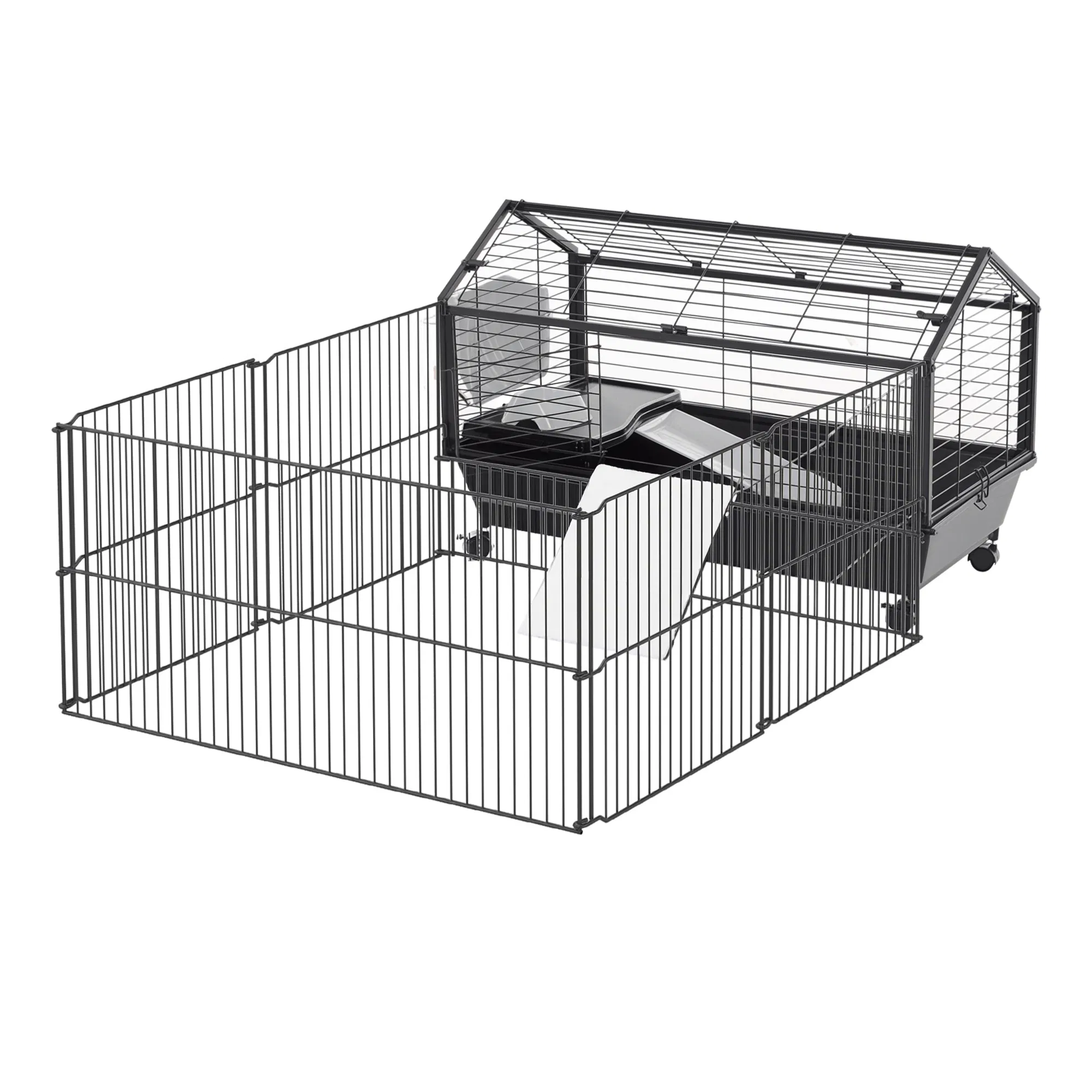 Metal Small Animal Cage, Rabbit Cage for Guinea Pig Chinchilla Hedgehog Bunny with Removable Wheels and Foldable Detachable Run Fence, 34.6" L x 50.6" W x 22" H photo 1
