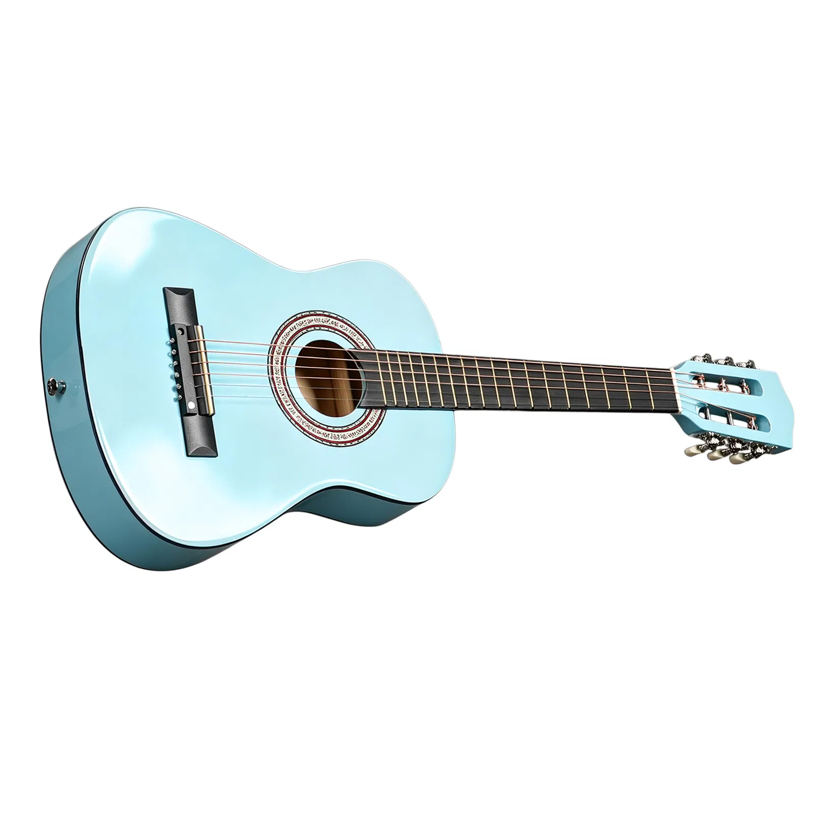 Sky-blue color 30-inch Round Acoustic Guitar with Picks, Strings, Capo, Case, Tuner, and Strap photo 4