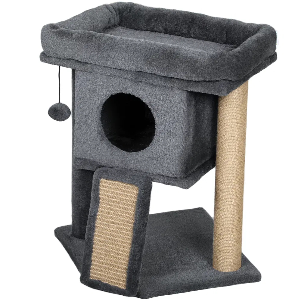 Cat Tree, Small Cat Tower with Perch, Scratching Post, Cat Condo, Toy Ball for Kitty, Indoor Use, Dark Grey photo 2