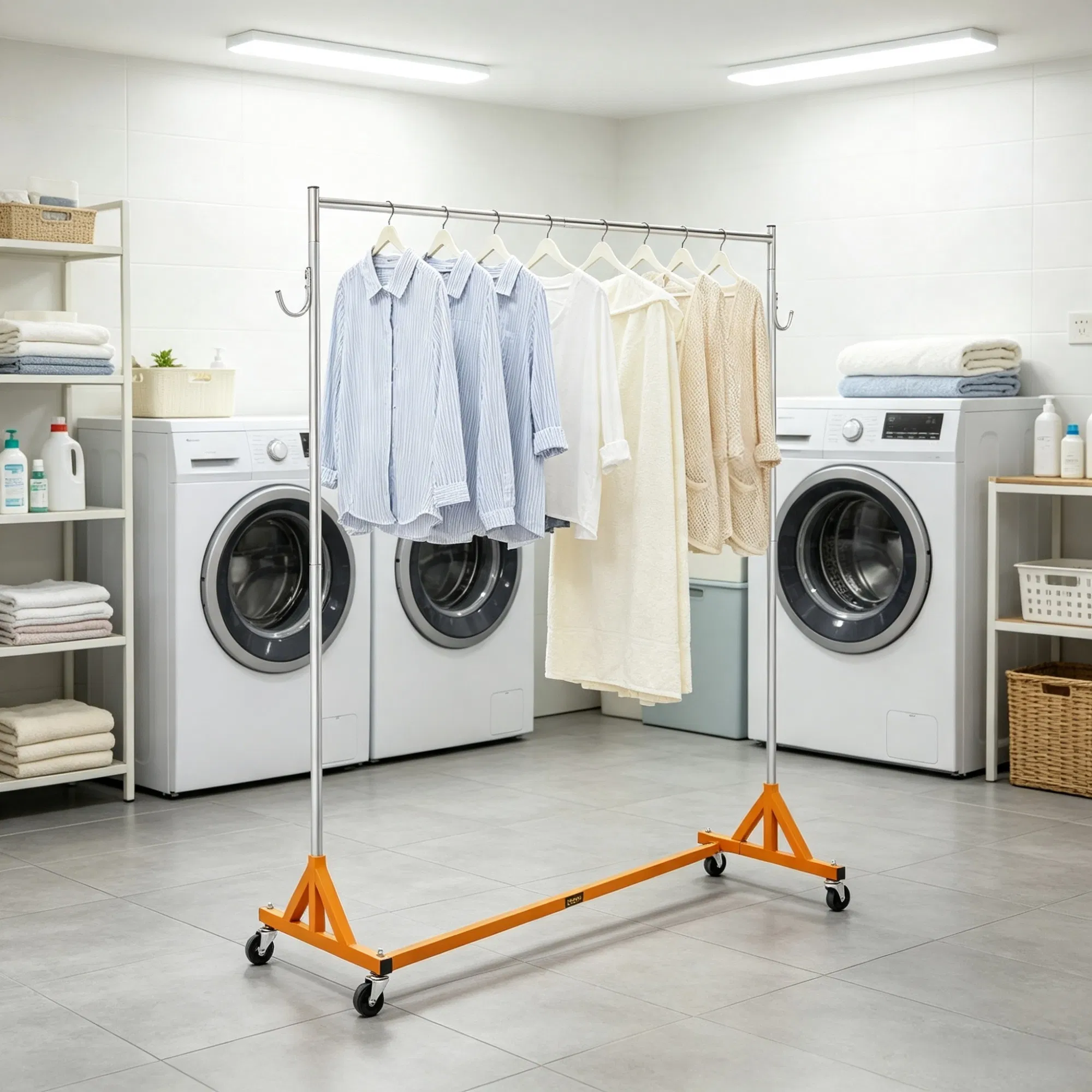 Z Rack, Industrial Grade Z Base Garment Rack, Heavy Duty Clothing Rack with Lockable Casters, for Home, Garment Store Display & Commercial Use, Orange photo 5