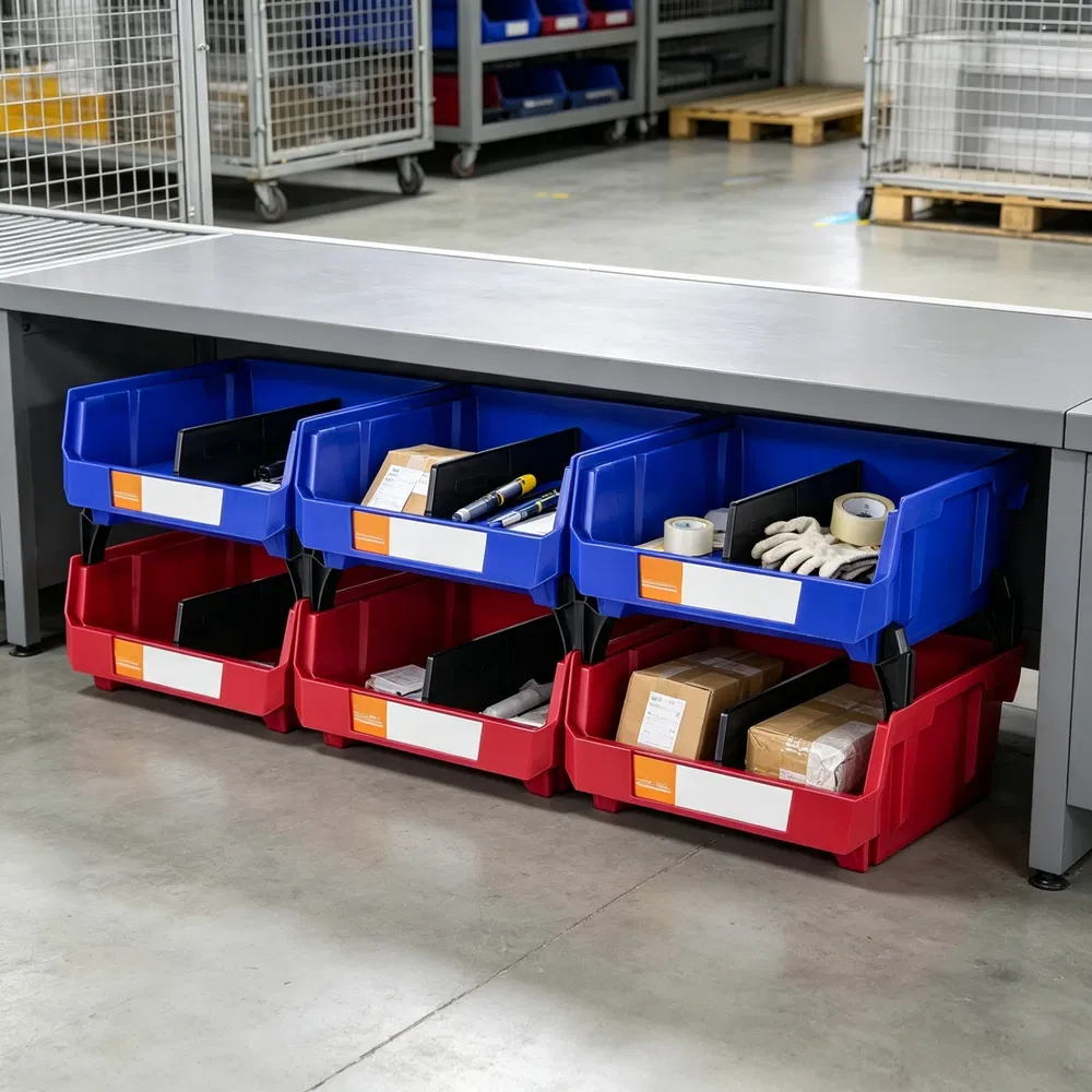 6-Pack Plastic Storage Bin 11" x 11" x 5", Hanging Stackable Organizer Bin, Heavy Duty Stacking Containers for Closet Kitchen Office & Pantry, Blue/Red photo 7