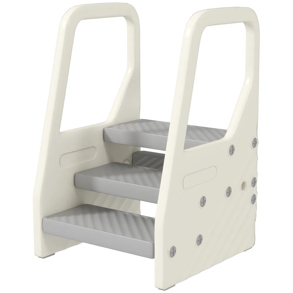 Adjustable Height Toddler Step Stool with Handle & Foot Pads, Grey photo 2