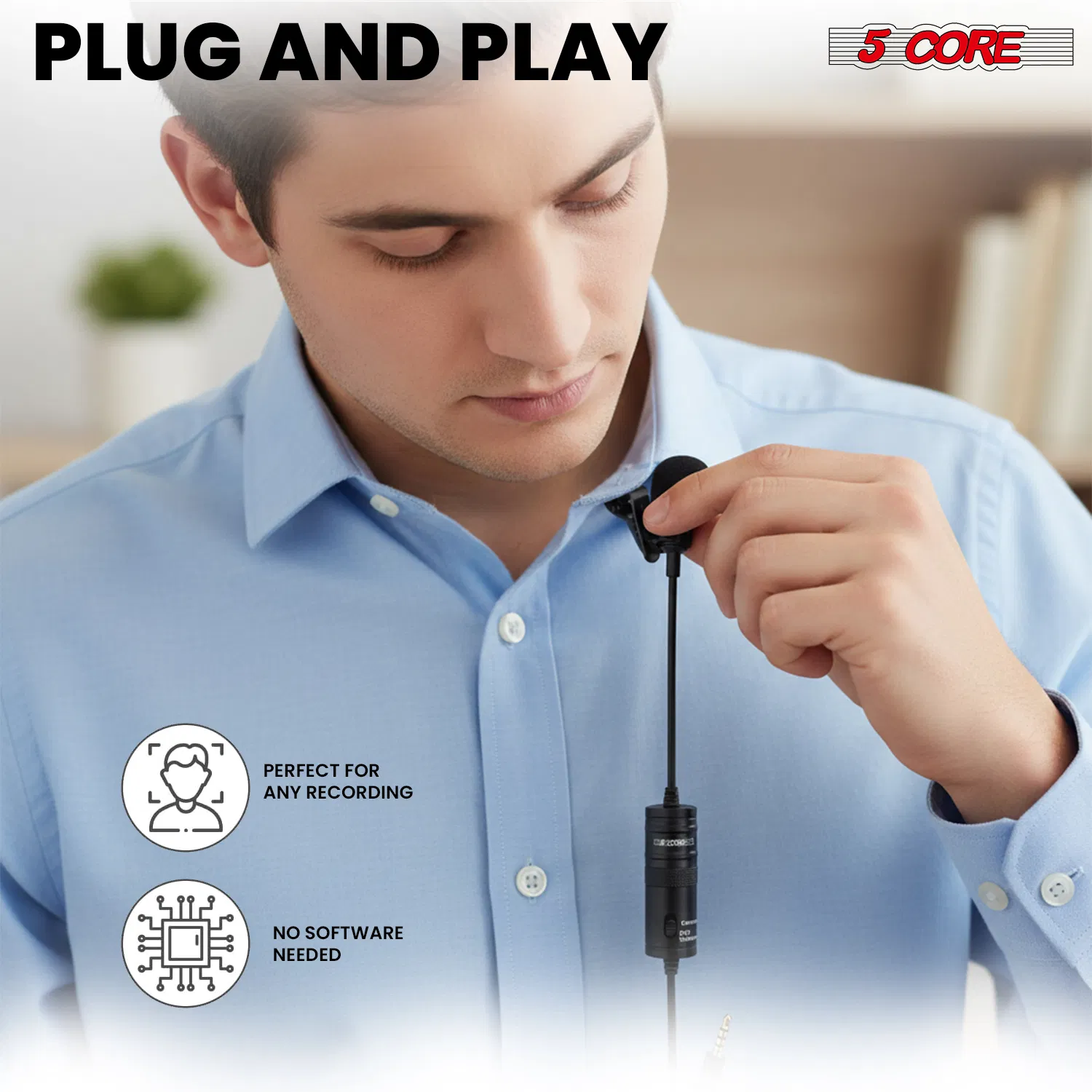 5 Core Microphone Wearable Omnidirectional Condenser Lavalier Body Mic photo 2
