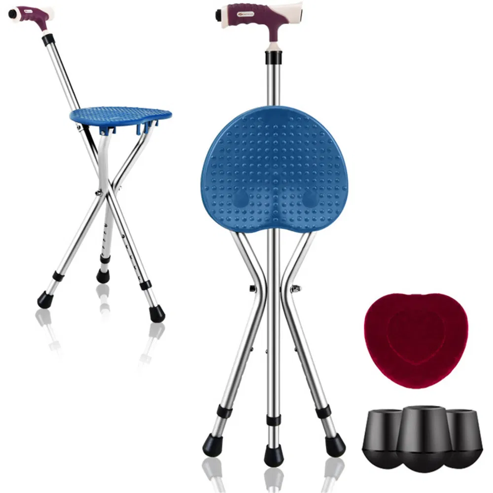 Folding Seat Cane (220lbs): 5-Level Height Adjust, LED Light, Anti-Slip Pads, Aluminum Alloy, Bonus Cushion/3 Foot Pads for Elder-Silver photo 2