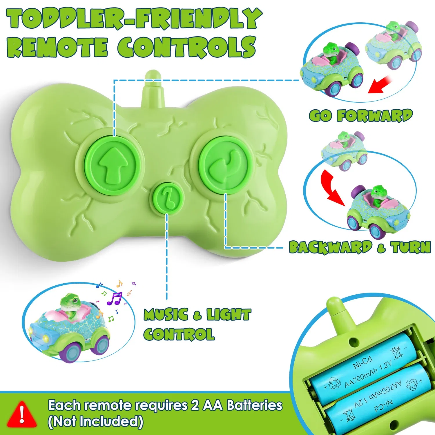 2Pack Dinosaur Remote Control Cars for Toddlers Rechargeable RC Cars with Light Music Birthday Gift For Boys Girls Aged 3 4 5 6 Years Old photo 7