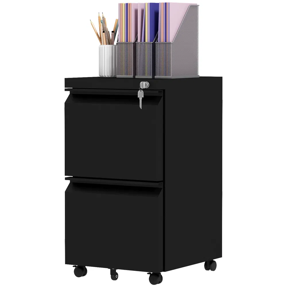 Mobile Vertical Filing Cabinet with Lock, 2-Drawer Steel File Cabinet with Adjustable Hanging Bar for Letter, A4 and Legal Size, Black photo 2