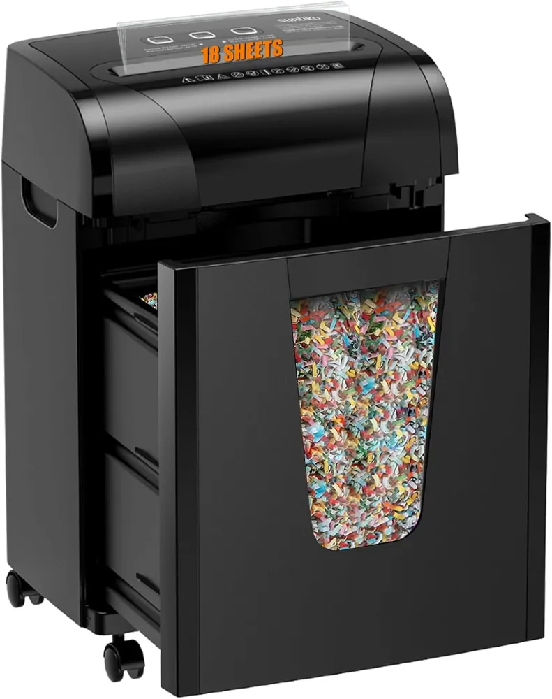 Paper Shredder, 18-Sheet Cross Cut Level P-4, Shred Paper/Credit Card/CD, with Large Pull Out Bin, Add Auto Jam Proof System Shredder for Home&Office(Shipment from FBA) photo 2