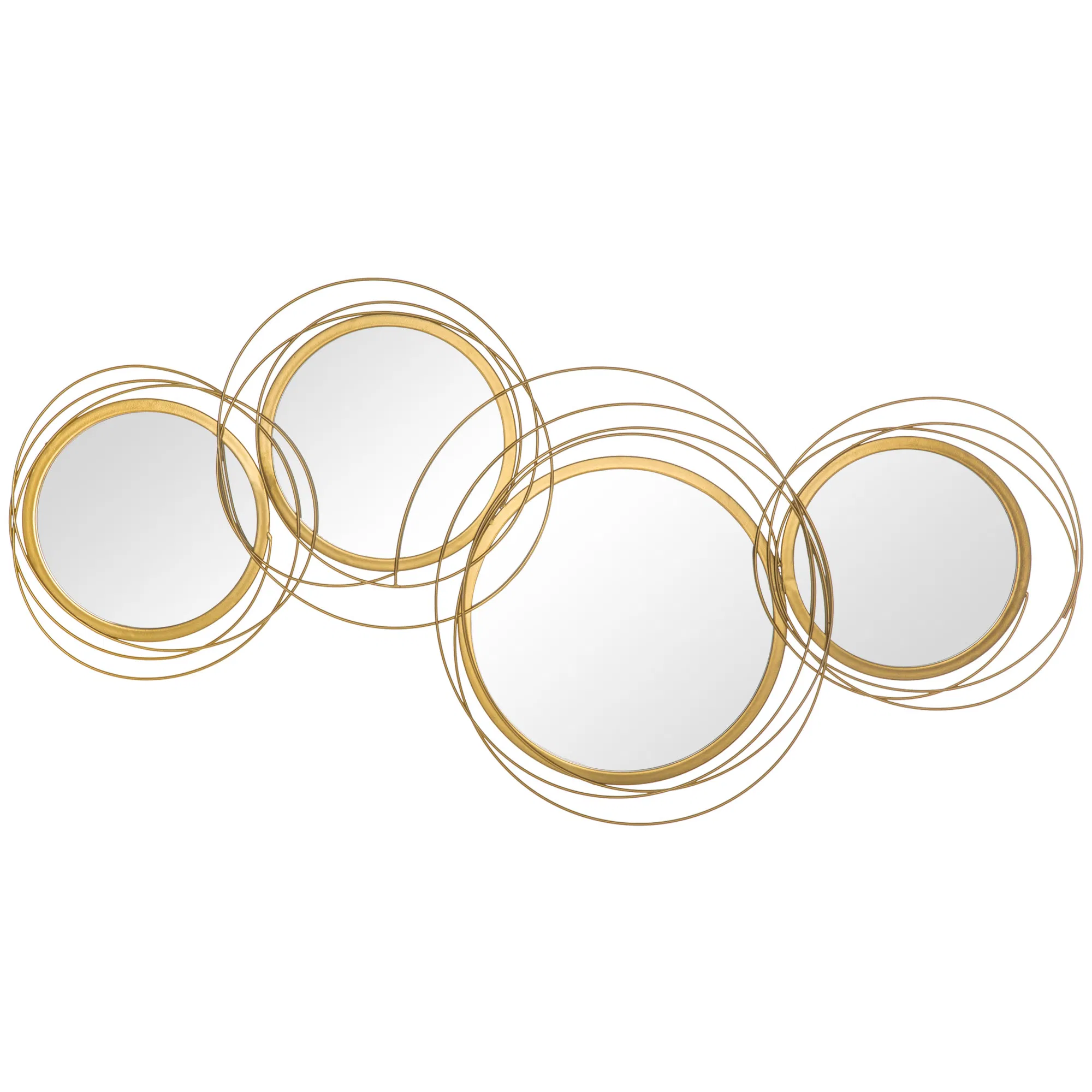 Metal Wall Art Gold Frame Circle Bathroom Mirror Decor Home Hanging Wall Sculptures for Living Room Bedroom Dining Room, 42.25" W x 22" H, Gold photo 1