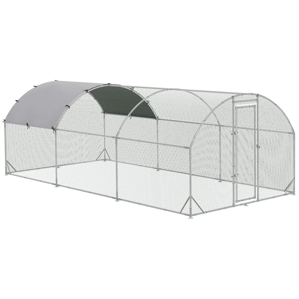Galvanized Large Metal Chicken Coop Cage Walk-in Enclosure Poultry Hen Run House Playpen Rabbit Hutch with Cover for Outdoor Backyard 9.2' x 18.7' x 6.5' Silver photo 2