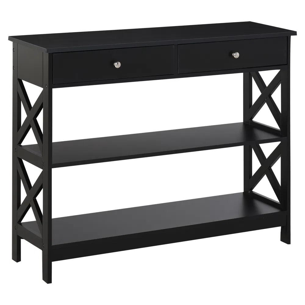 39" Console Table, Narrow Entryway Table with Storage Shelves, Drawers and X Frame for Behind Couch, Living Room, Hallway, Black photo 2