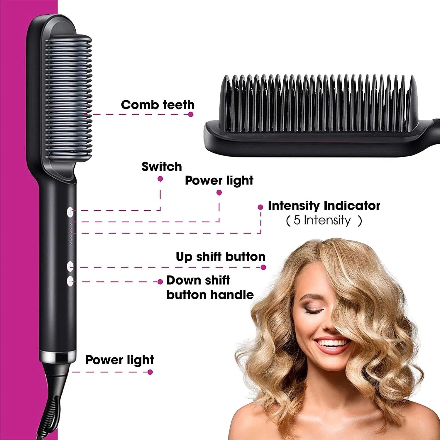 Hair Straightener Brush Straightening Curler Hot Comb Electric Adjustable Heat photo 5