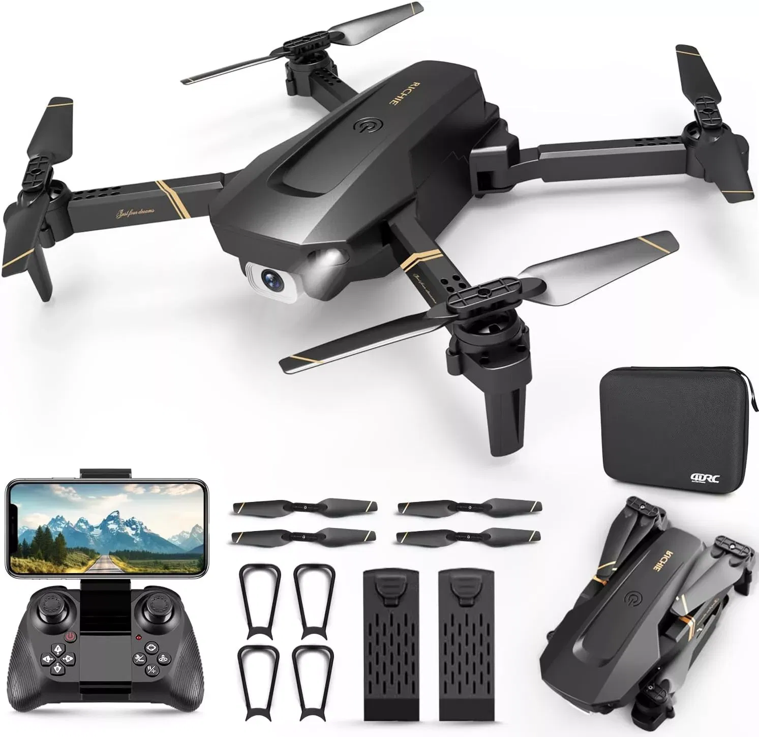 Foldable RC Drone with 1080P Camera for Adults Beginners & Kids, FPV Quadcopter Toy Gift, 2 Batteries & Carrying Case, OneKey Start, Headless Mode, Waypoint Flight, 360 Flips photo 1