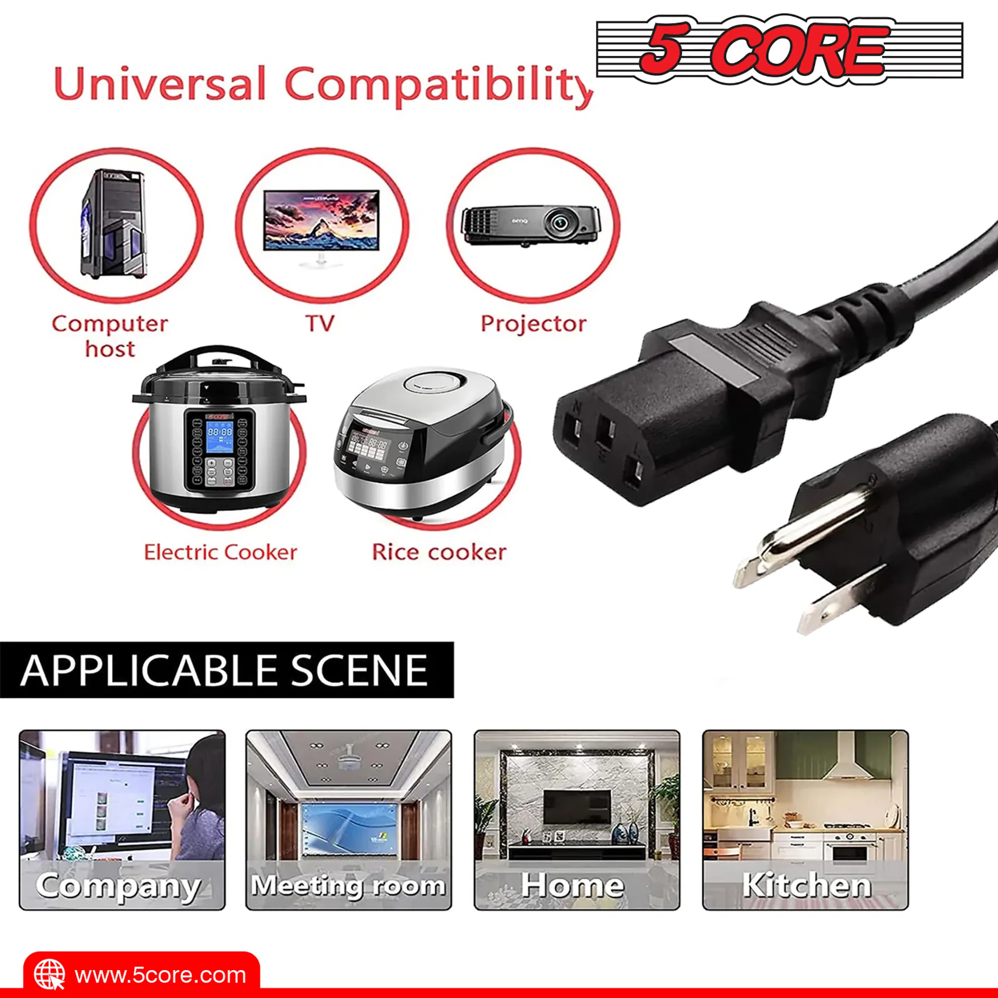 5 Core AC Power Extension Cord 10Ft 3 Prong Adapter 16AWG/2C 125V 13A US Polarized Male to Female - PC 1002 photo 8