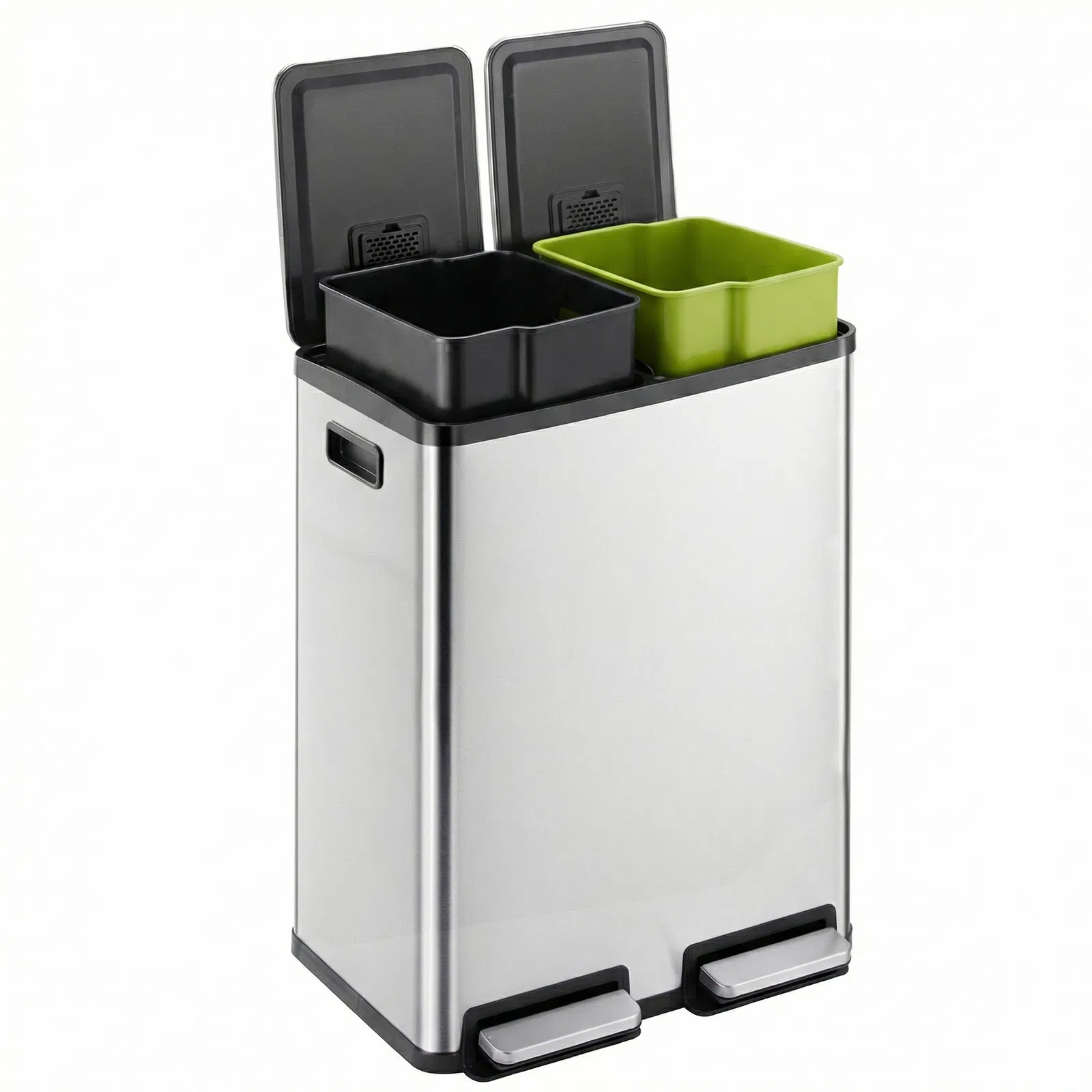 Trash Can with Lid - Large 60 Liter Stainless Steel Trash Can, Dual Compartment Plastic Inner Bucket (2 x 8 Gallon), Sealed Trash Can photo 1