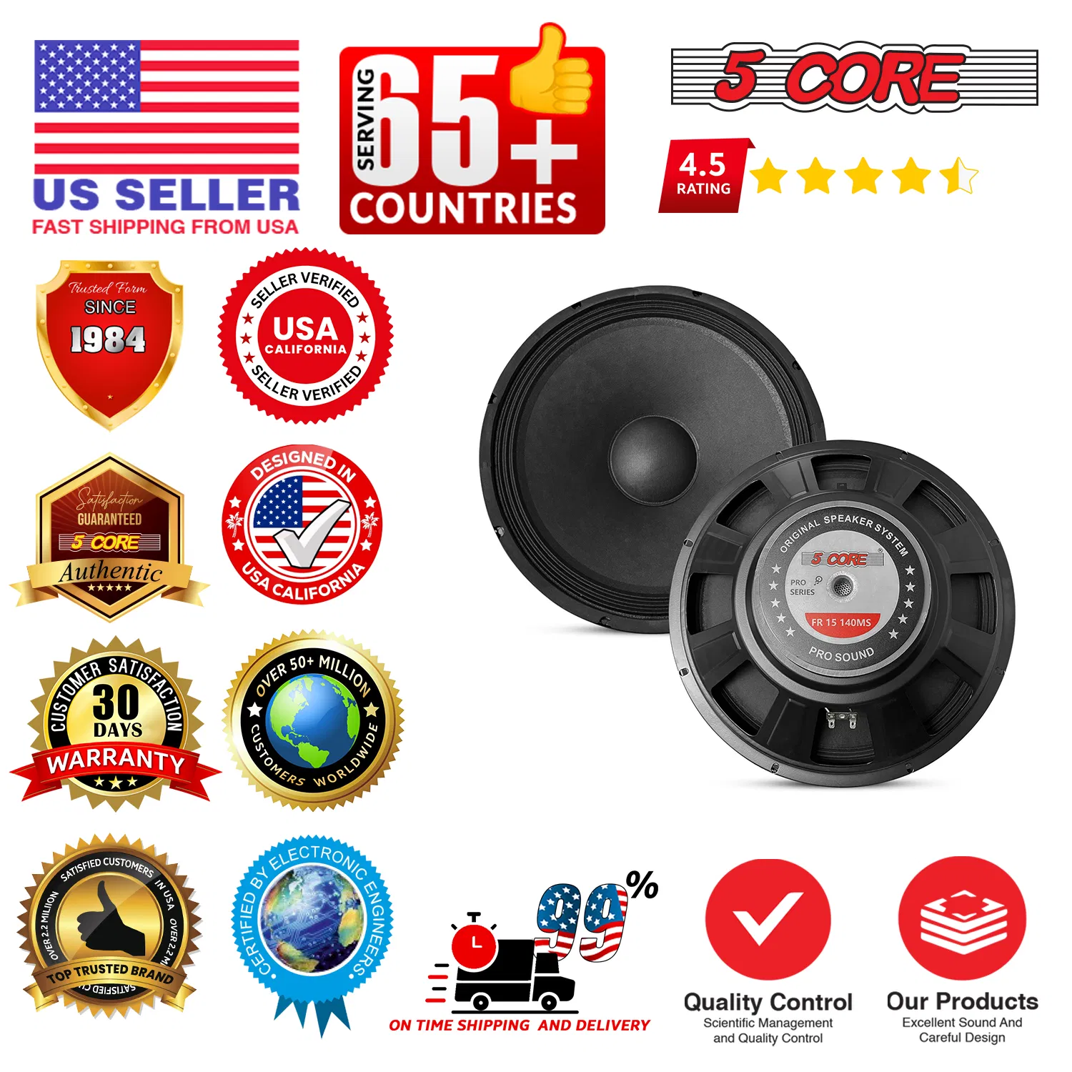 5 Core 15 Inch Subwoofer 8 Ohm Full Range PA DJ Pro Audio Replacement Speaker photo 2