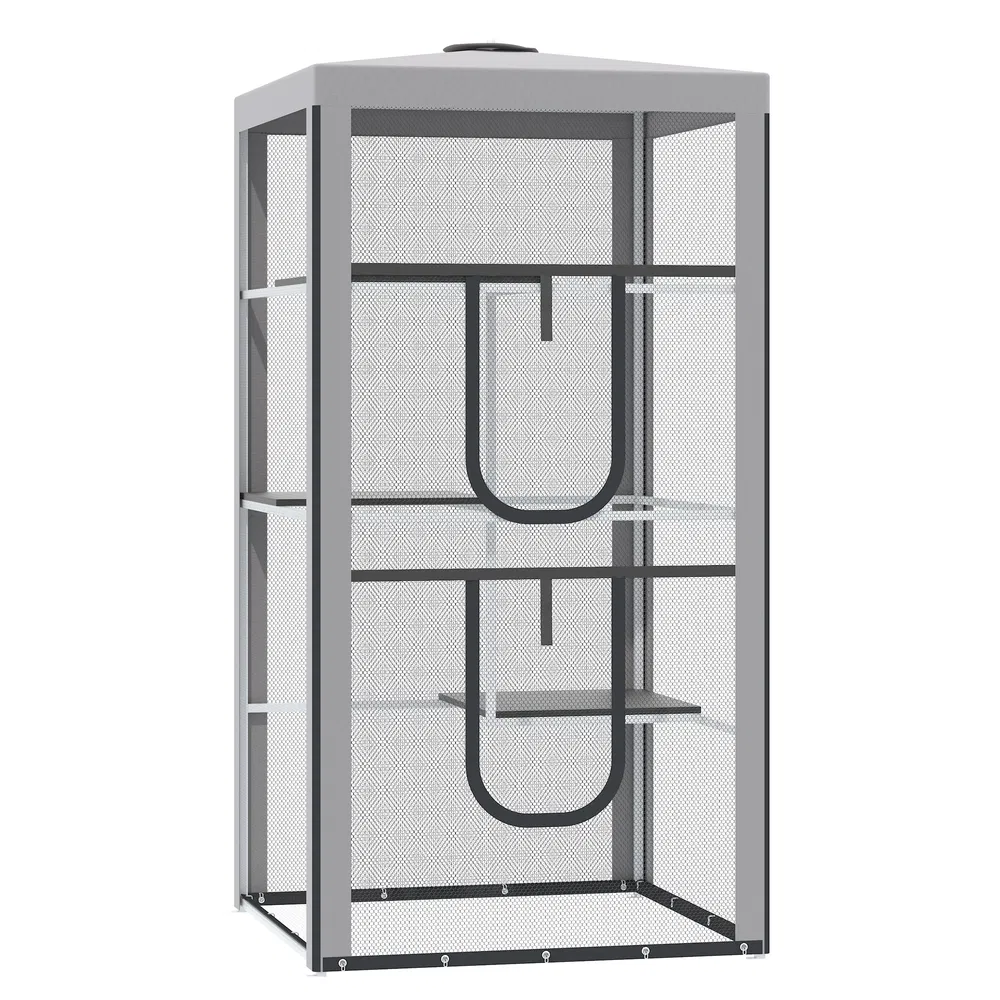 79" Cat Cage, Large Outdoor Kitten House, Indoor Cage Pet Kennel Playpen with 3 Platforms Door 4 Sandbags - Grey photo 2
