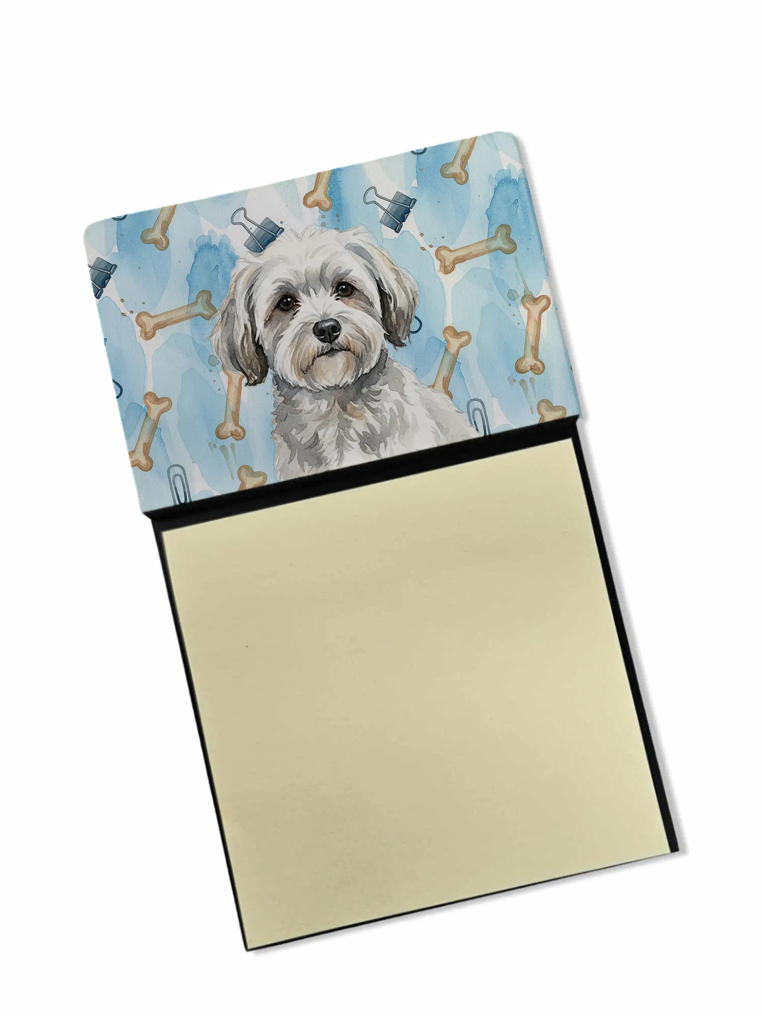 White with Gray Coton de Tulear Coworker Watercolor Sticky Note Holder Refillable Dispenser Desk Accessory 3x3 Pad Gift photo 1