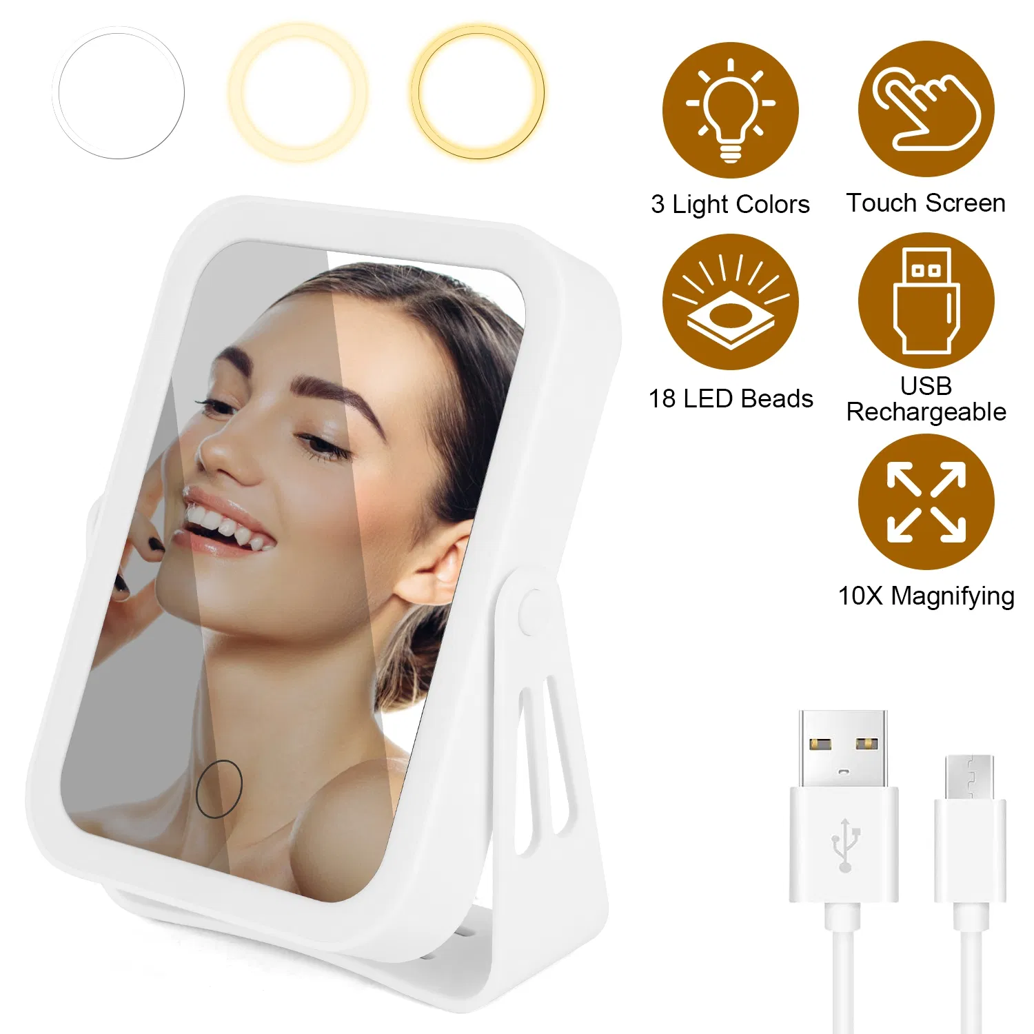 10X Magnifying LED Travel Makeup Mirror, 3 Light Modes Double-Sided Mirror with Smart Touch Sensor, USB Rechargeable for Valentine's Day Gift photo 5