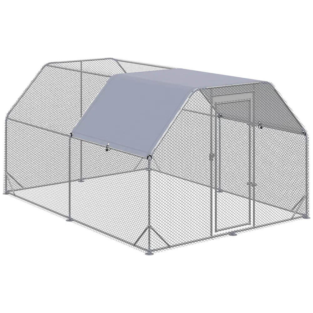 Chicken Run, Galvanized Large Metal Chicken Coop Cage, Walk-in Enclosure Poultry Hen Run House Playpen Rabbit Hutch with Flat Roof, Cover, 9.2' x 12.5' x 6.5', Silver photo 7
