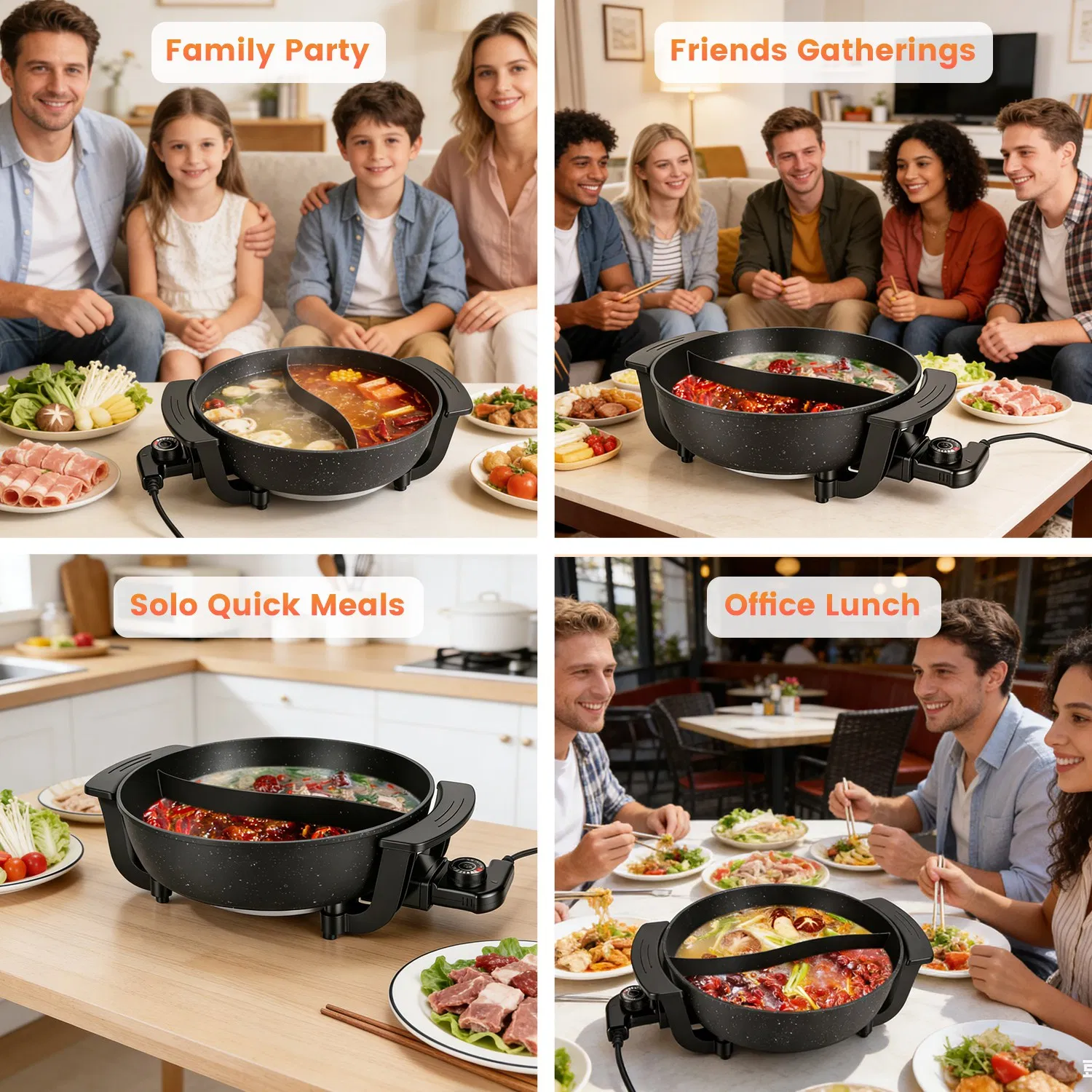Dual-Flavor Electric Hot Pot 6L with Divider, 5 Temperature Control Non-Stick Shabu Shabu Pot, Complete Accessories Electric Cooker for Home Party Family Dinners photo 8