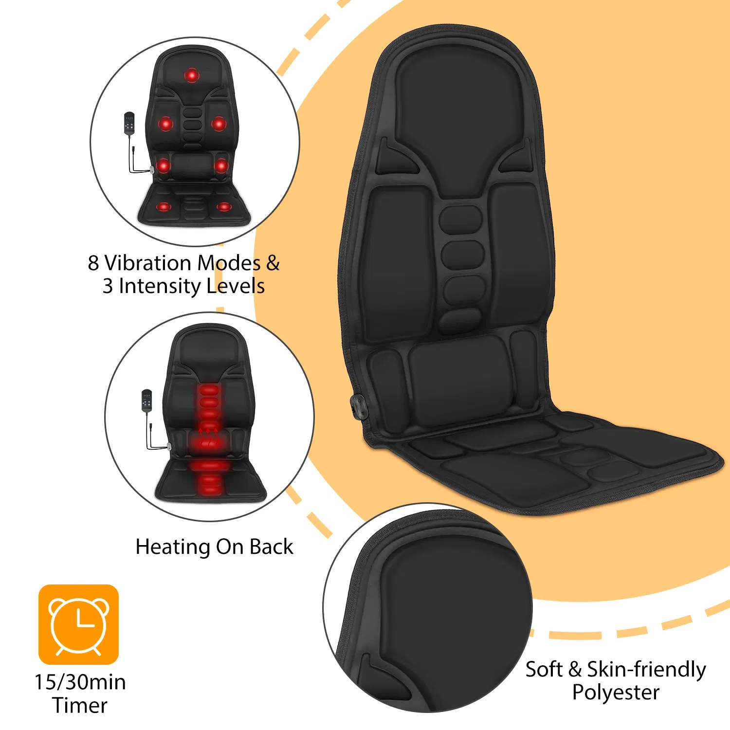 Back Massager Cushion Electric Massage Car Seat Cushion Chair Pad with Heating Function 8 Vibration Modes 3 Intensity Levels photo 8