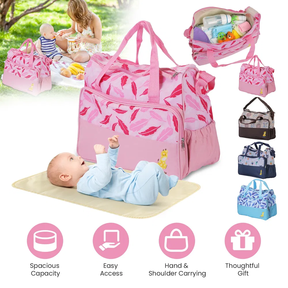 5Pcs Baby Nappy Diaper Bags Set Mummy Diaper Handbags with Diaper Pad Food Bag Bottle Bag Travel Tote Bags For Mom Dad photo 3