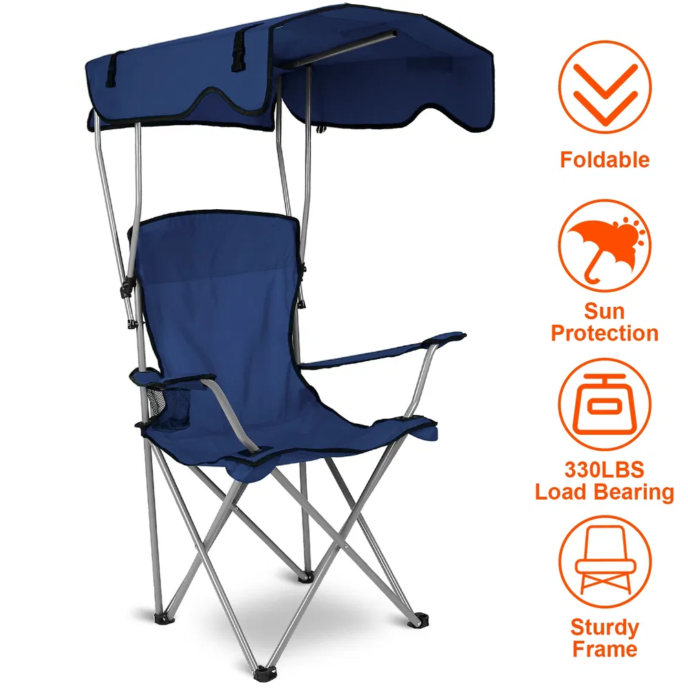 Foldable Beach Canopy Chair Sun Protection Camping Lawn Canopy Chair 330LBS Load Folding Seat w/ Cup Holder For Beach Poolside Travel Picnic photo 5