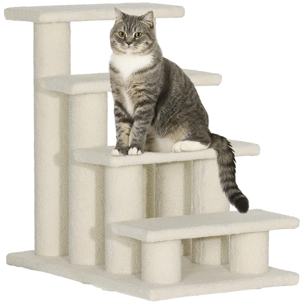 23.5" 4 Tier Pet Stairs Dog Cat Step Scratch Post Furniture, Cream White photo 2