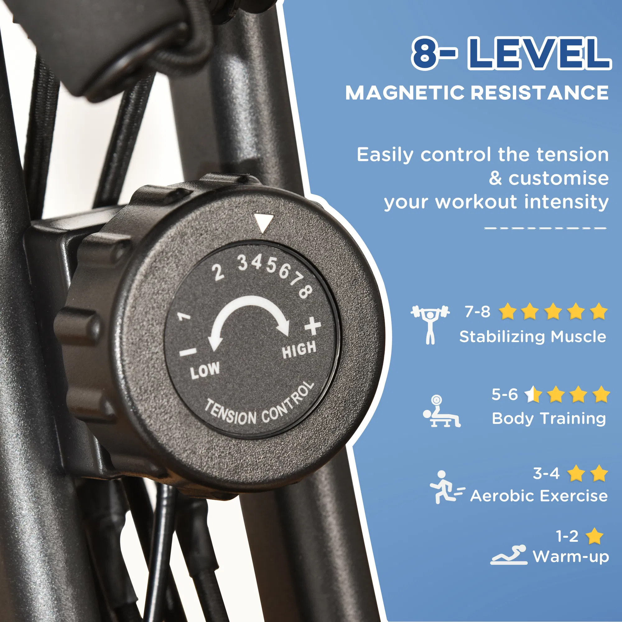 3 in 1 Folding Exercise Bike, Foldable Stationary Bike with 8-Level Magnetic Resistance, Adjustable Seat, Black photo 5