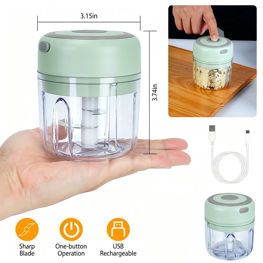 Portable Mini Electric Garlic Chopper, Rechargeable Small Food Processor with 304 Stainless Steel Blade, Detachable Design for Chopping Vegetable, Meat & Seasonings photo 2