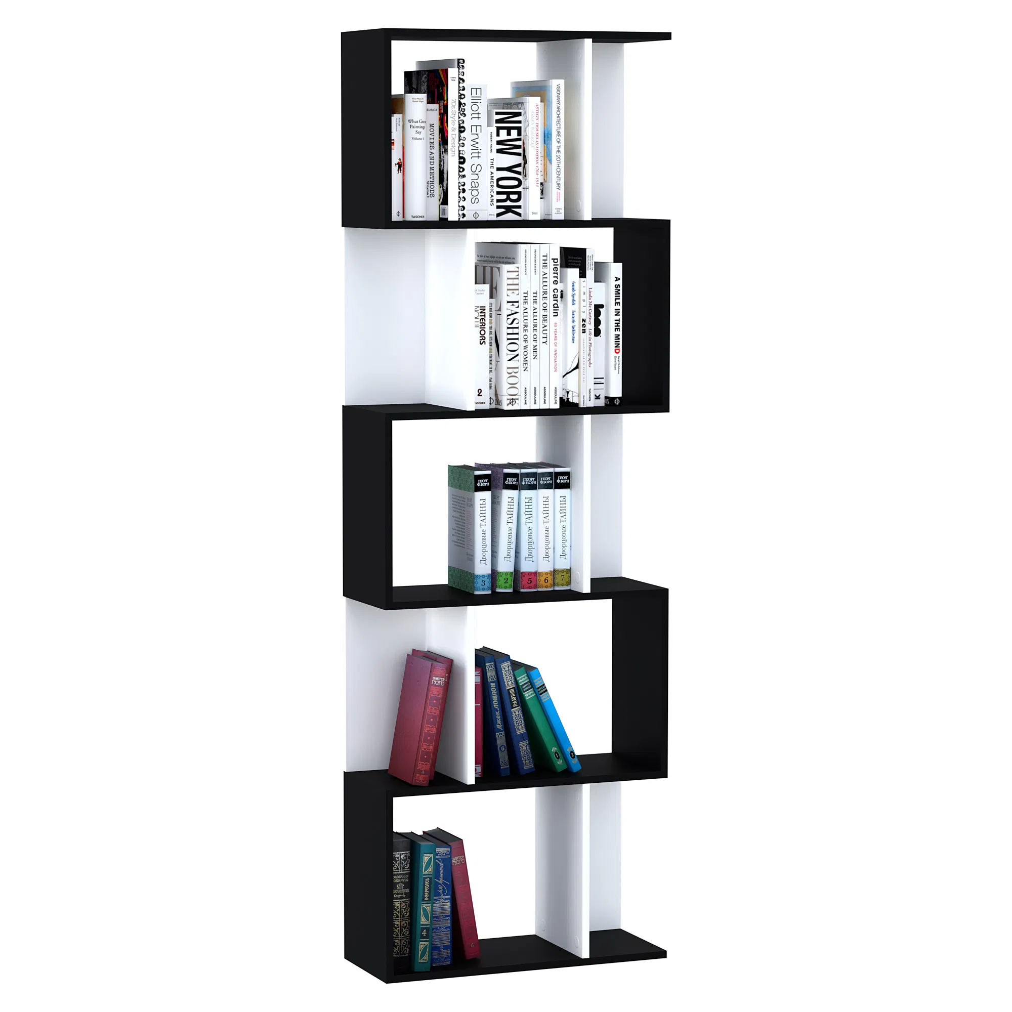 Modern Bookcase 5-Tier Display Shelf Storage Shelf Room Divider Living Room Home Office Furniture, Black photo 1