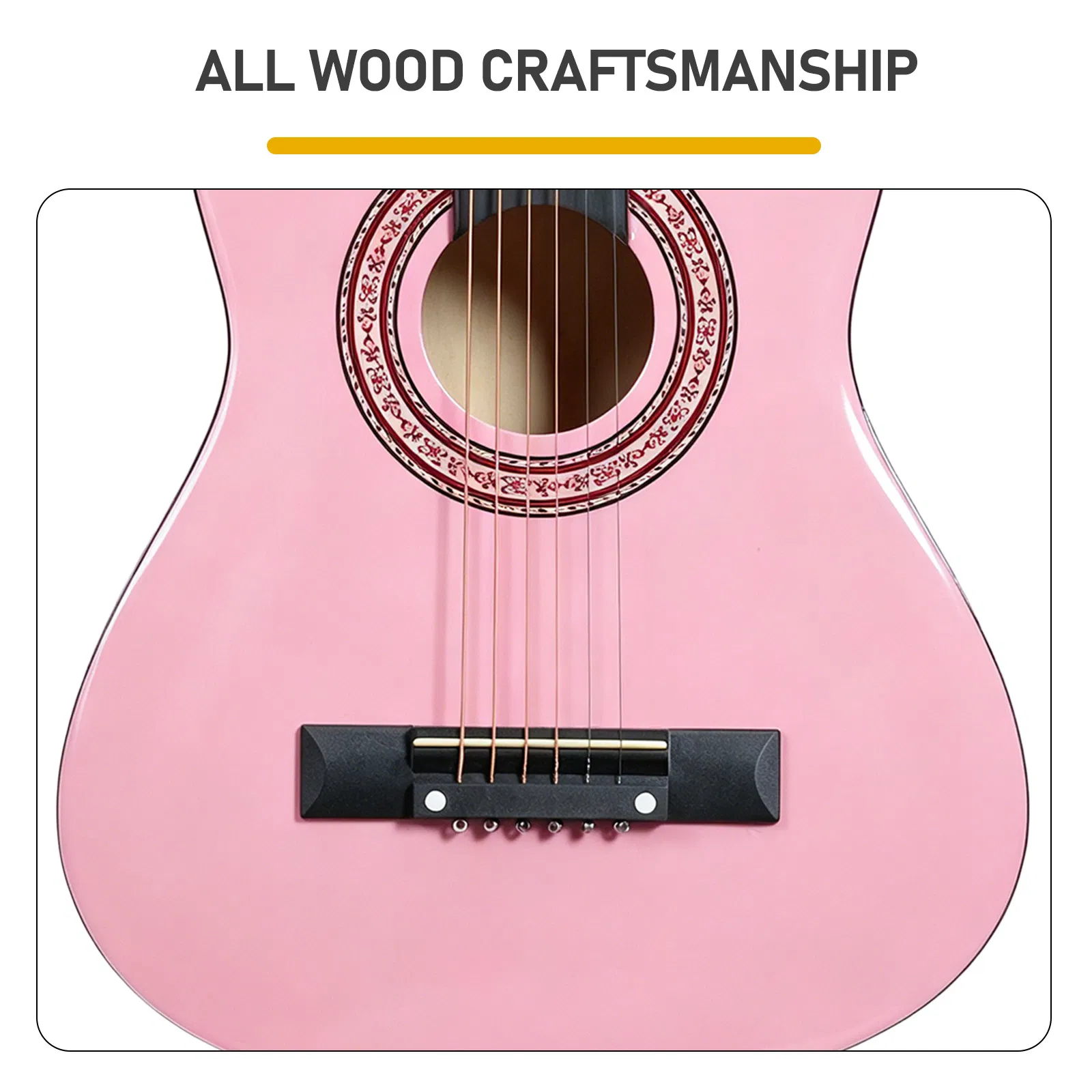 Light pink 30-inch Round Acoustic Guitar with Picks, Strings, Capo, Case, Tuner, and Strap photo 5