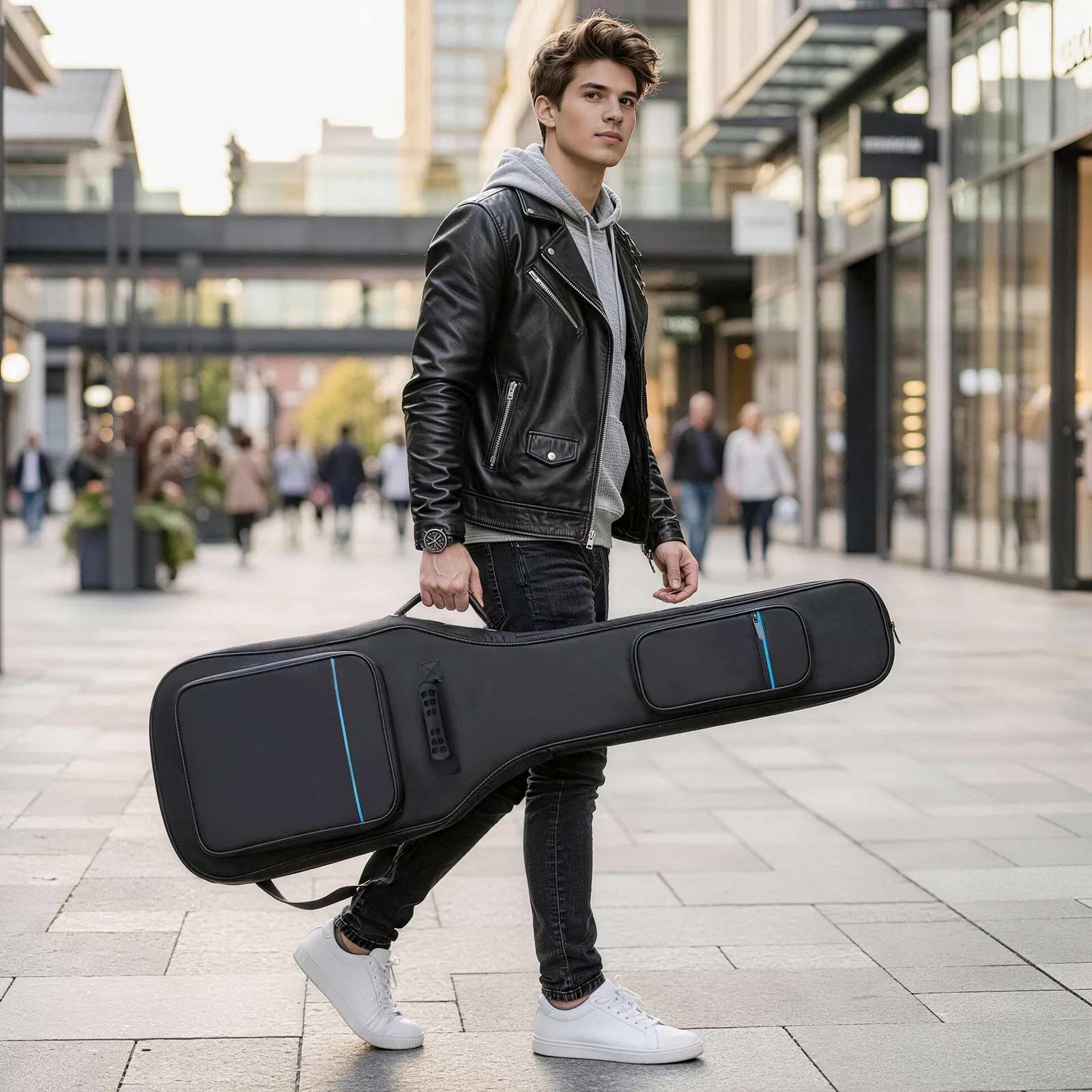 600D Oxford Cloth Electric Bass Guitar Bag Black With Blue Line photo 8