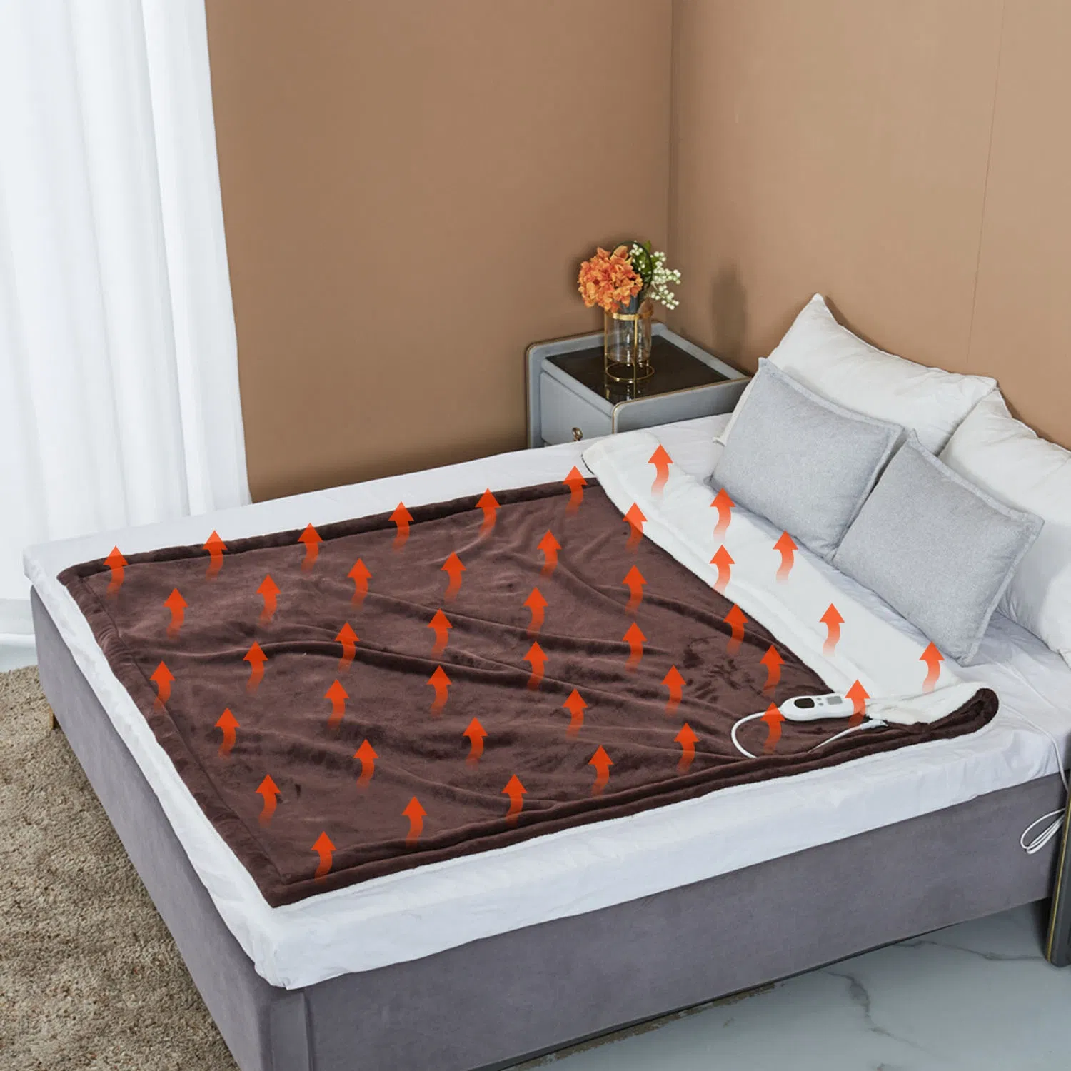 Electric Heated Flannel Throw Heated Blanket with 6 Heat Settings 1-8 Hours Auto off Washable for Home Office Usage 59x50in photo 5